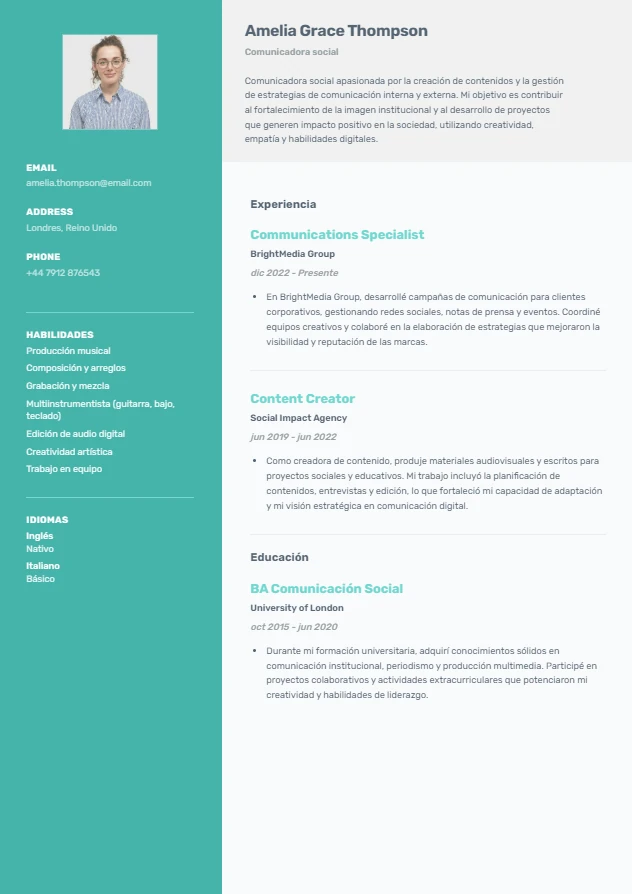 Plantilla de CV Internacional Global - Diseño profesional para currículum vitae Plantilla de currículum Internacional Global - Clásico